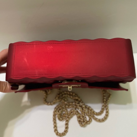 NWOT Le Miel Ruby Red Matte Jelly Medium Flap Bag Crossbody Gold Double Chain - Picture 7 of 12